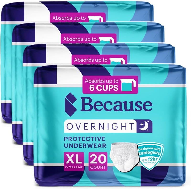 because Overnight Absorbency Pull Ups - Adult Disposable Incontinence Underwear, Extra Absorbent Nighttime Briefs for Men and Women, White, XLarge, 80 Count (4 Packs of 20) - Image 2